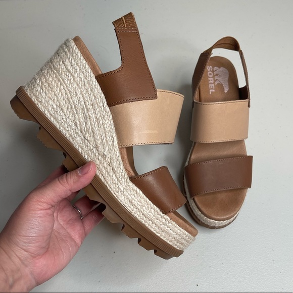 Sorel Joanie II Slingback Brown Leather Wedge Sandal SZ 7 - Picture 1 of 9